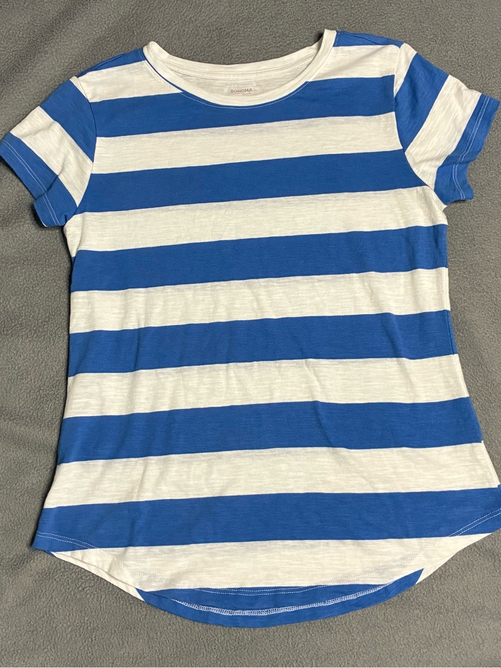Sonoma Women's Blue White Striped Short Sleeve T-Shirt Size Medium